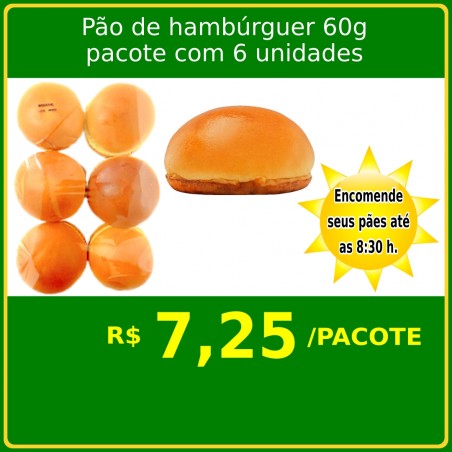 Pão de Hambúrguer 60 g - Pacote com 6 unidades