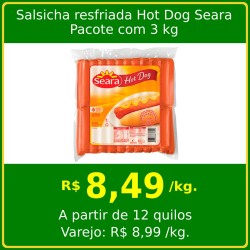 Salsicha Resfriada Hot Dog Seara - Pacote com 3 quilos