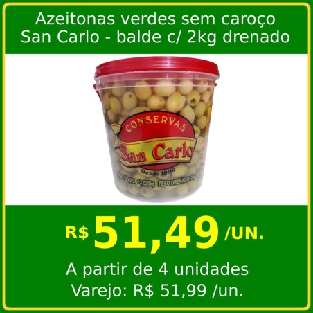 Azeitona Verde sem Caroço San Carlo 2kg drenado