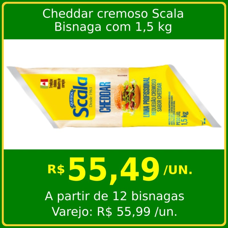 Requeijão Cremoso Sabor Cheddar Scala - Bisnaga 1,5 kg
