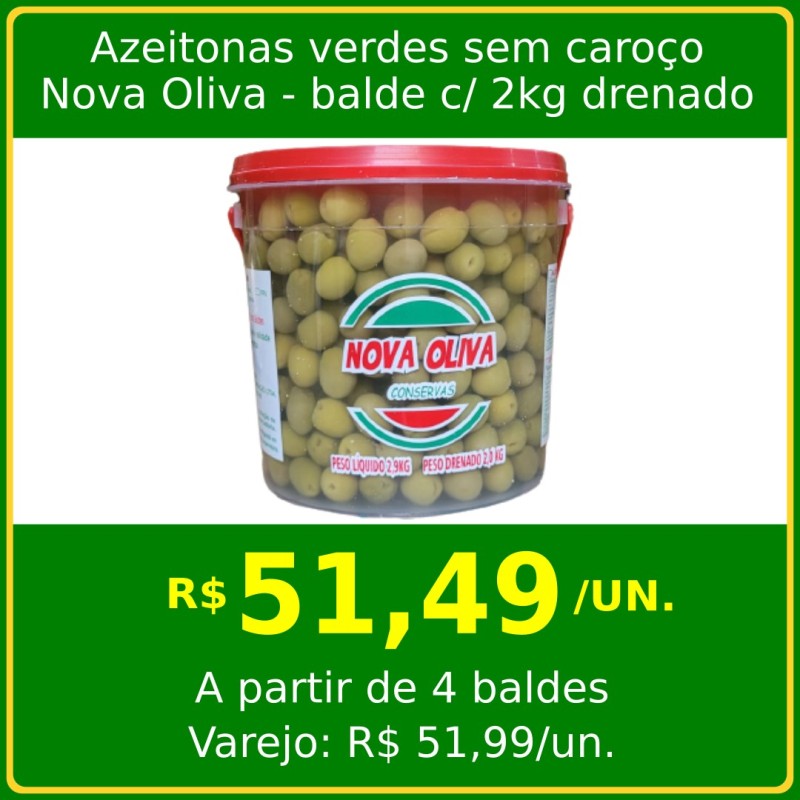 Azeitonas verdes sem caroço Nova Oliva 2kg