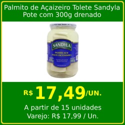 Palmito de Açaizeiro Tolete Sandyla 540g / 300g drenado