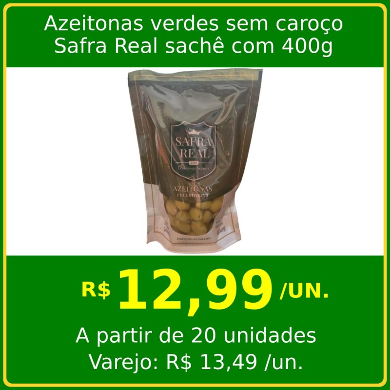 Azeitonas veredes sem caroço Safra Real 400g