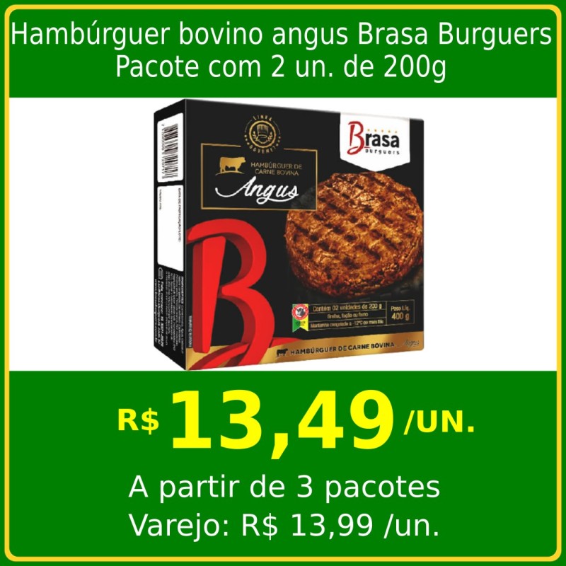 Hambúrguer Bovino Angus Brasa Burguers 200g