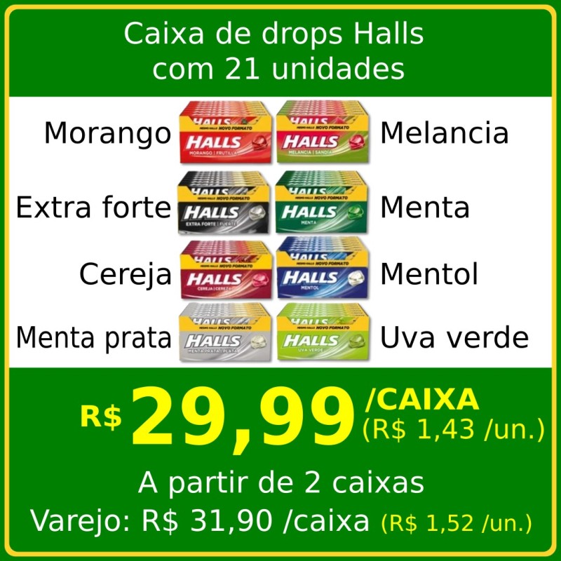 Caixa de drosps Halls com 21 unidades