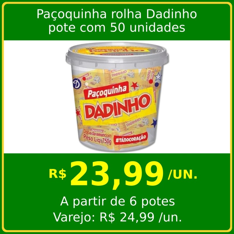 Paçoquinha rolha Dadinho pote com 50 unidades