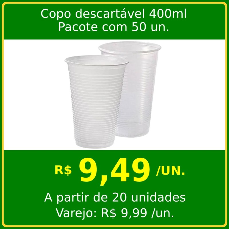 Copo descartável 400ml pacote com 50un