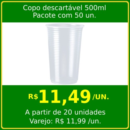 Copo descartável 500 ml pacote com 50 un