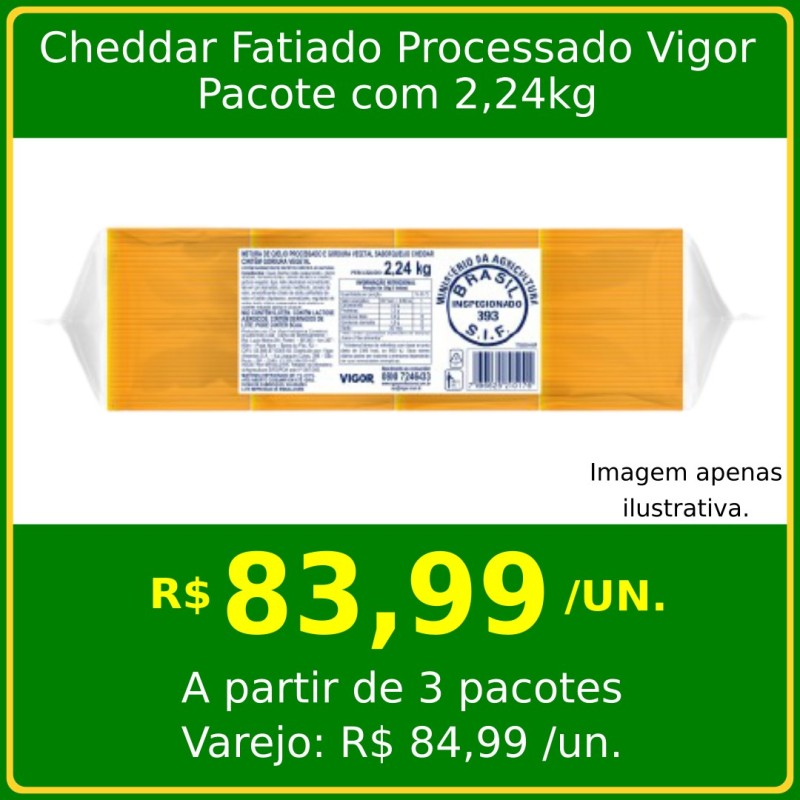 Cheddar Fatiado Processado Vigor 2,24kg