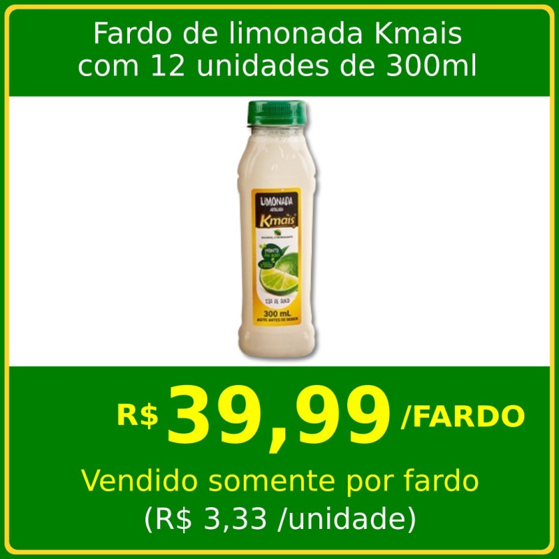 Fardo de limonada Kmais com 12 unidades de 300ml