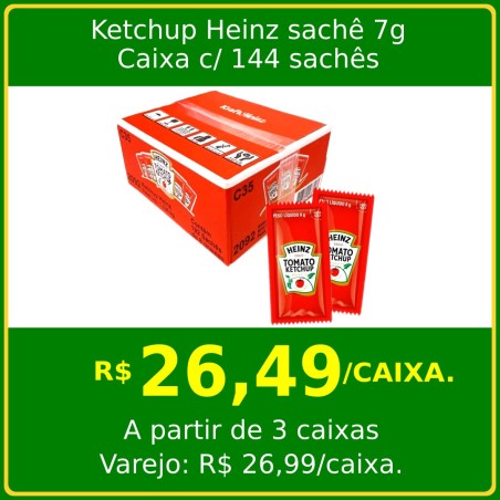 Ketchup Heinz mini sachê - caixa com 144 sachês de 7g