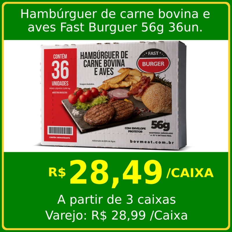 Hambúrguer de carne bovina e aves Fast Burguer 56g