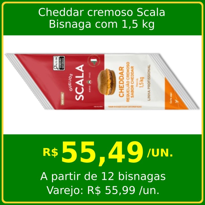 Requeijão Cremoso Sabor Cheddar Scala - Bisnaga 1,5 kg Requeijão Cremoso Sabor Cheddar Scala - Bisnaga 1,5 kg
