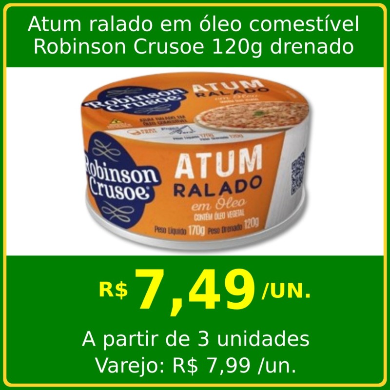 Atum ralado em óleo comestível Robinson Crusoe 120g Atum ralado em óleo comestível Robinson Crusoe 120g