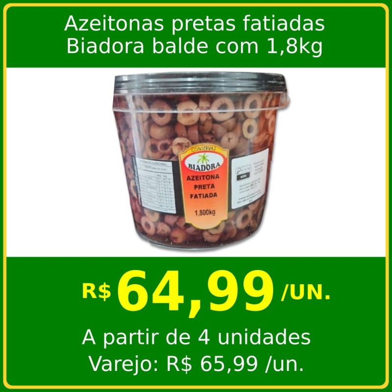Azeitonas pretas fatiadas Biadora 1,8kg Azeitonas pretas fatiadas Biadora 1,8kg