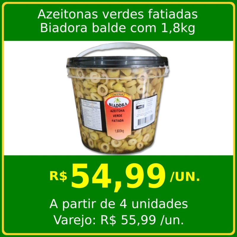 Azeitonas verdes fatiadas Biadora 1,8kg Azeitonas verdes fatiadas Biadora 1,8kg
