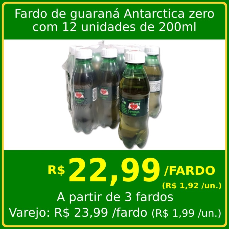 Fardo de guaraná Antarctica zero 12x200ml Fardo de guaraná Antarctica zero 12x200ml
