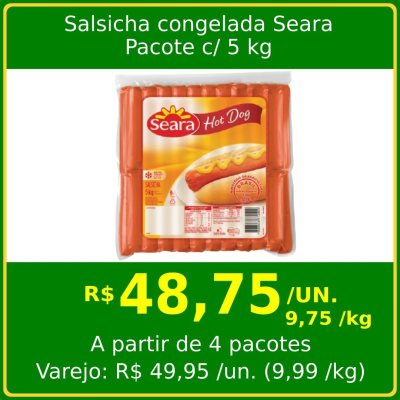 Salsicha Hot Dog Congelada Seara - Pacote 5 kg