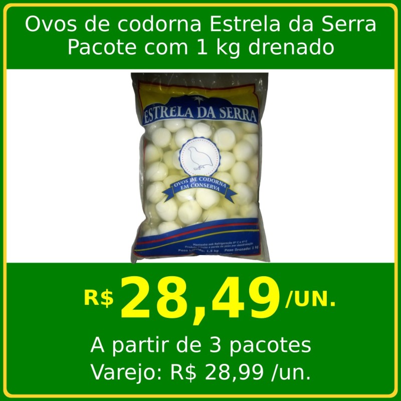 Ovos de Codorna em Conserva Estrela da Serra - pacote 1kg drenado