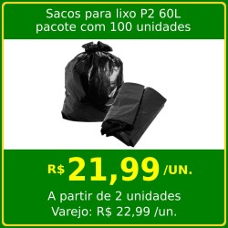 Saco para Lixo P2 60 litros - pacote com 100 unidades