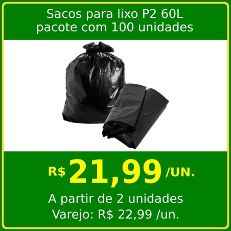Saco para Lixo P2 60 litros - pacote com 100 unidades
