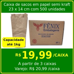 Caixa de sacos em papel semi kraft 23 x 14 cm 500 un