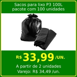 Saco para Lixo P3 100 litros - Pacote com 100 unidades