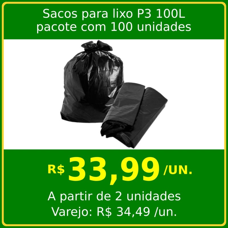 Saco para Lixo P3 100 litros - Pacote com 100 unidades