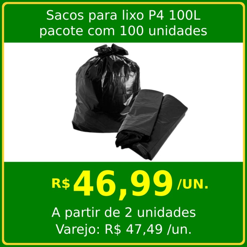 Saco para Lixo P4 100L - pacote com 100 unidades