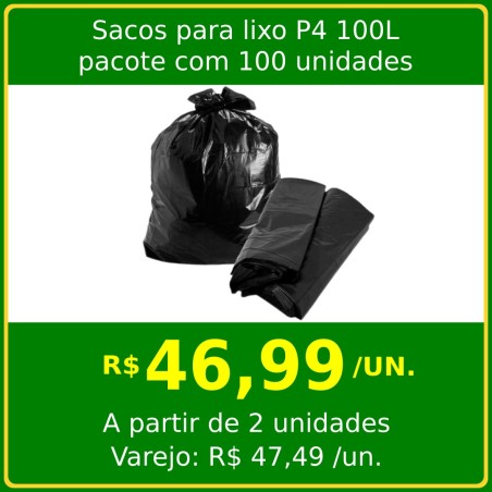 Saco para Lixo P4 100L - pacote com 100 unidades