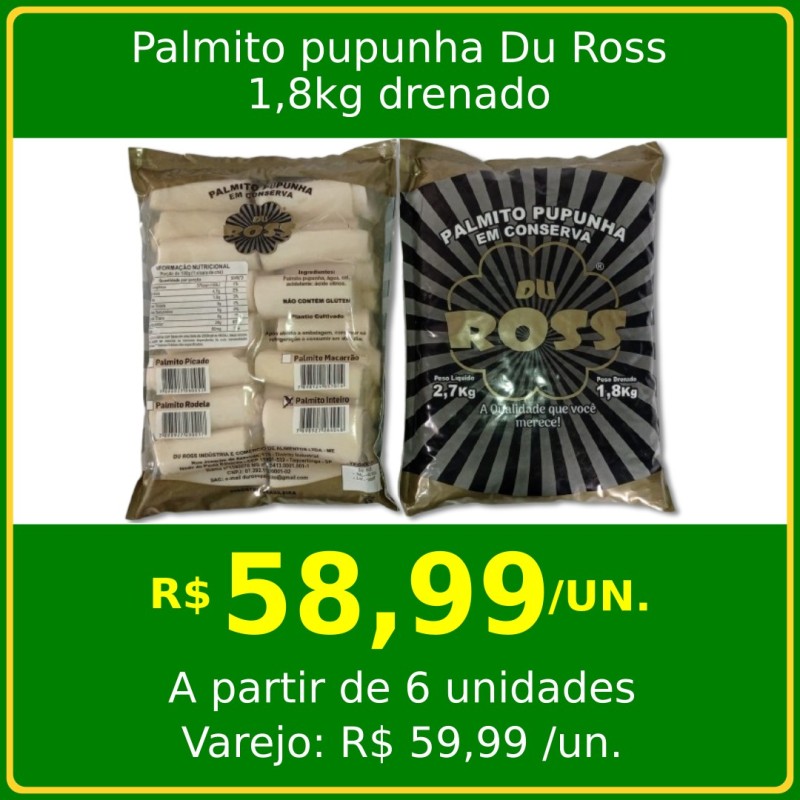 Palmito pupunha Du Ross 1,8kg