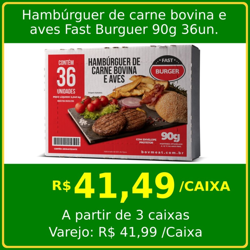 Hambúrguer de carne bovina e aves Fast Burguer 90g