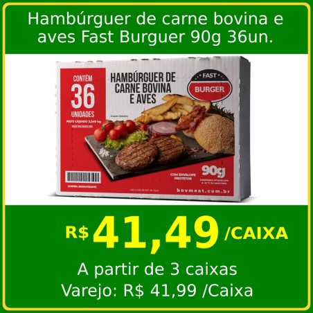 Hambúrguer de carne bovina e aves Fast Burguer 90g