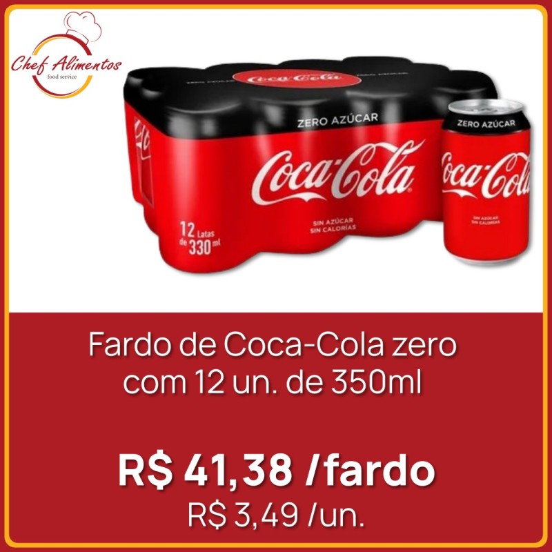 Fardo de Coca-Cola zero lata com 12 un. de 350ml