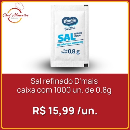 Sal refinado D'mais sachê 0,8g 1000 un.