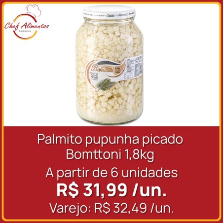 Palmito pupunha picado Bomttoni 1,8kg drenado