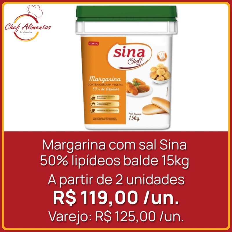 Margarina com sal Sina 50% lipídeos balde 15kg