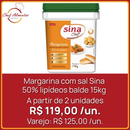Margarina com sal Sina 50% lipídeos balde 15kg