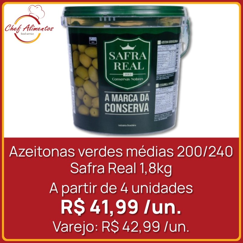 Azeitonas verdes médias 200/240 Safra Real 2kg
