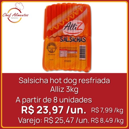 Salsichas hot dog resfriada Alliz 3kg