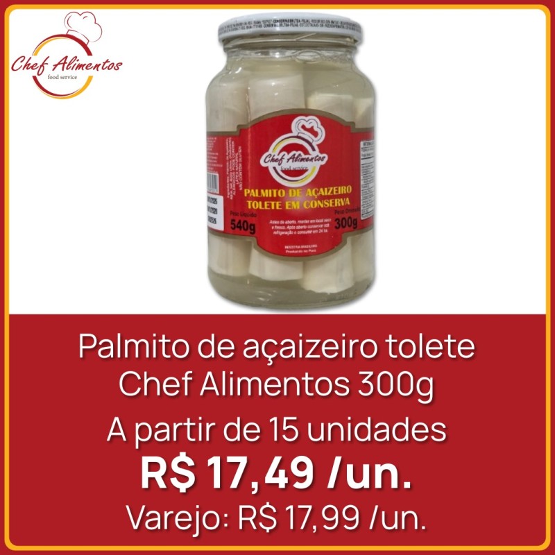 Palmito de açaizeiro tolete Chef Alimentos 300g