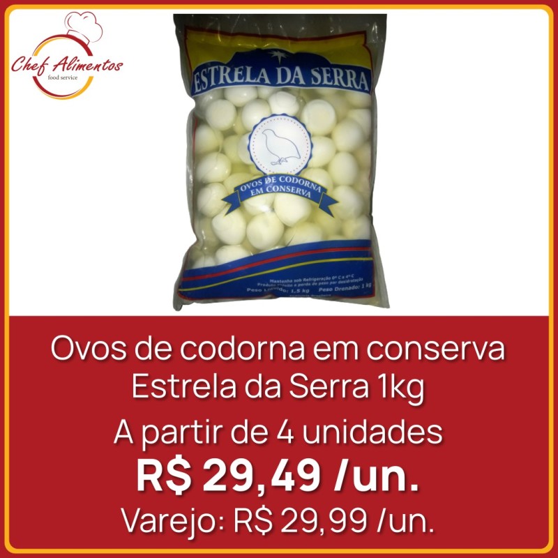 Ovos de Codorna em Conserva Estrela da Serra - pacote 1kg drenado