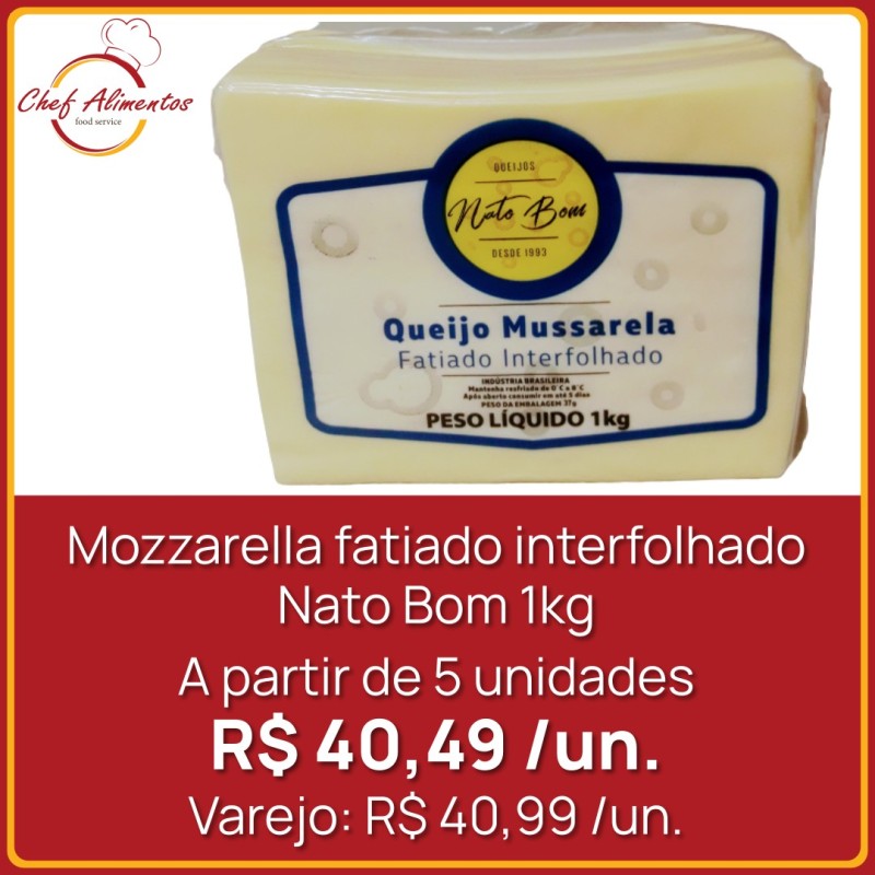 Mozzarella Fatiado Interfolhado Nato Bom 1kg