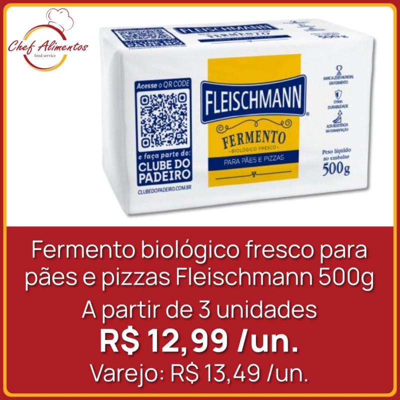 Fermento biológico fresco para pães e pizzas Fleischmann 500g