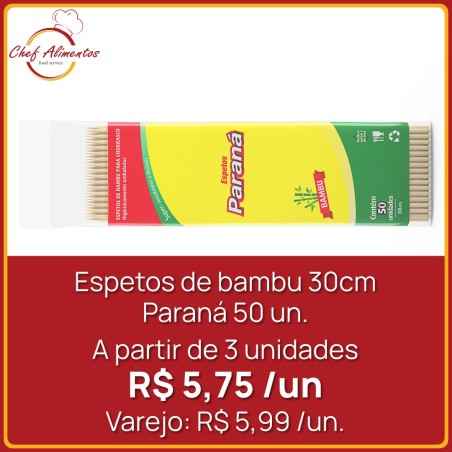 Espetos de bambu 30cm Paraná 50 un
