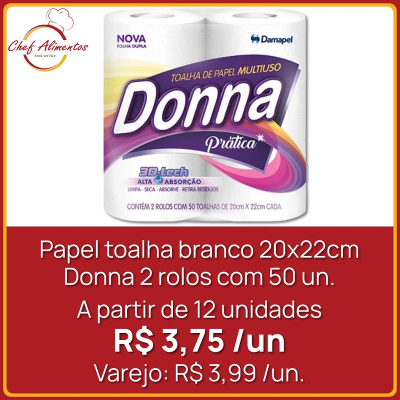 Papel toalha branco 20 x 22 cm Donna