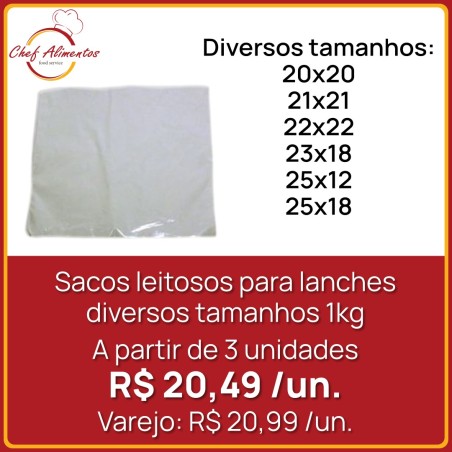 Sacos Leitosos para lanches - pacote com 1kg