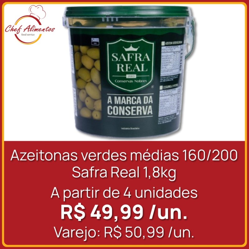Azeitonas verdes médias 160/200 Safra Real 1,8kg