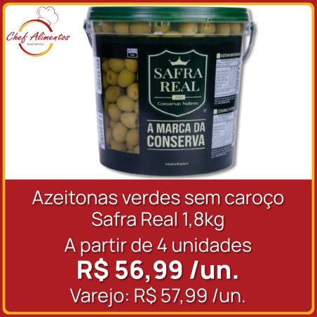 Azeitonas verdes sem caroço Safra Real 1,8kg