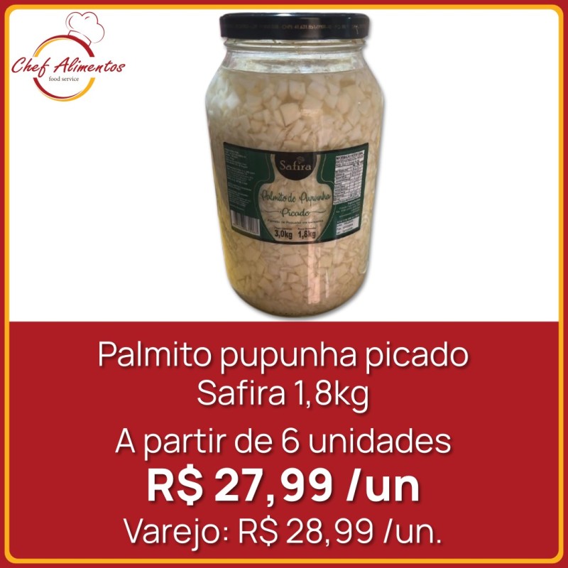 Palmito pupunha picado Safira 1,8kg